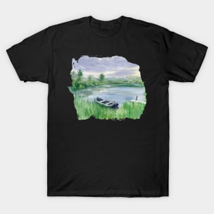 Peaceful Lake Watercolor Illustration T-Shirt